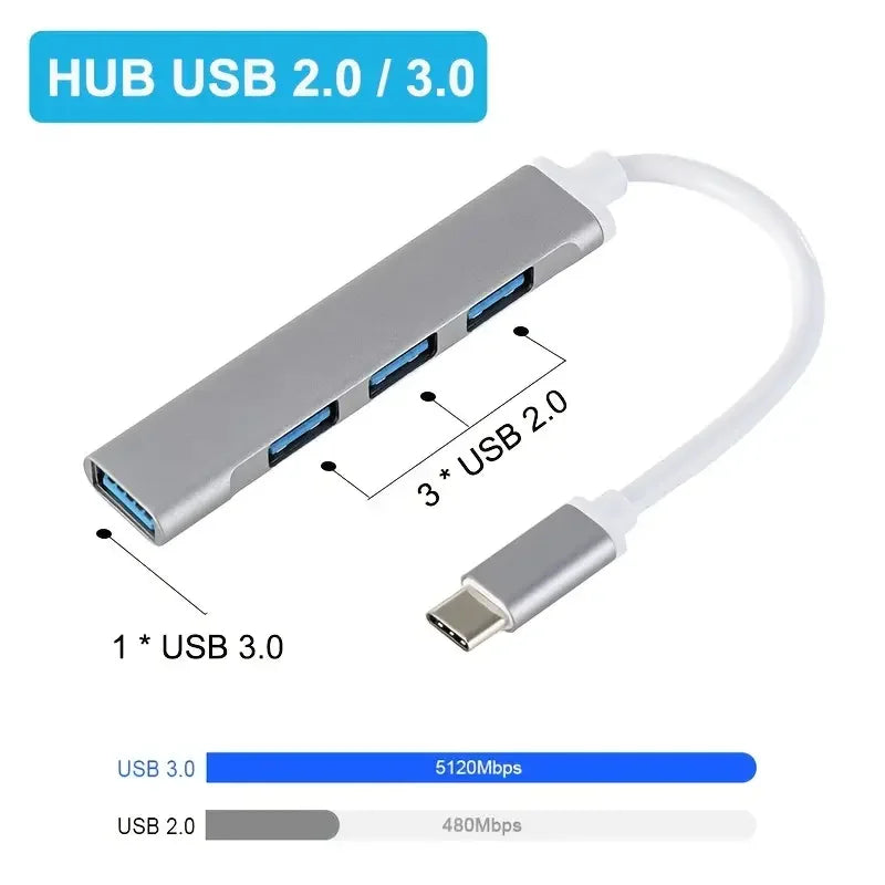 Adaptador USB ou Tipo C 4 Em 1 USB - USB 3.1 para USB 2.0/3.0