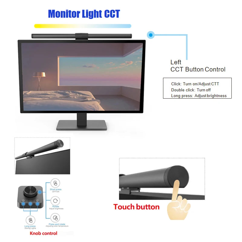 LED Para Monitor Barra de Luz LED Tela do Computador Luzes Penduradas RGB Lâmpada Mesa Para Trabalho e Estudos Iluminação 44cm