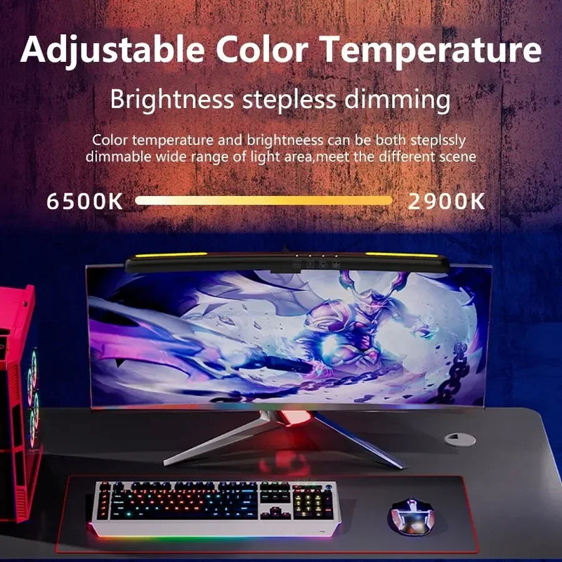 Barra de Luz LED para Monitor, Tela Curvada, Tela Reta, Lâmpada Suspensa, Fundo RGB, Luzes Atmosféricas