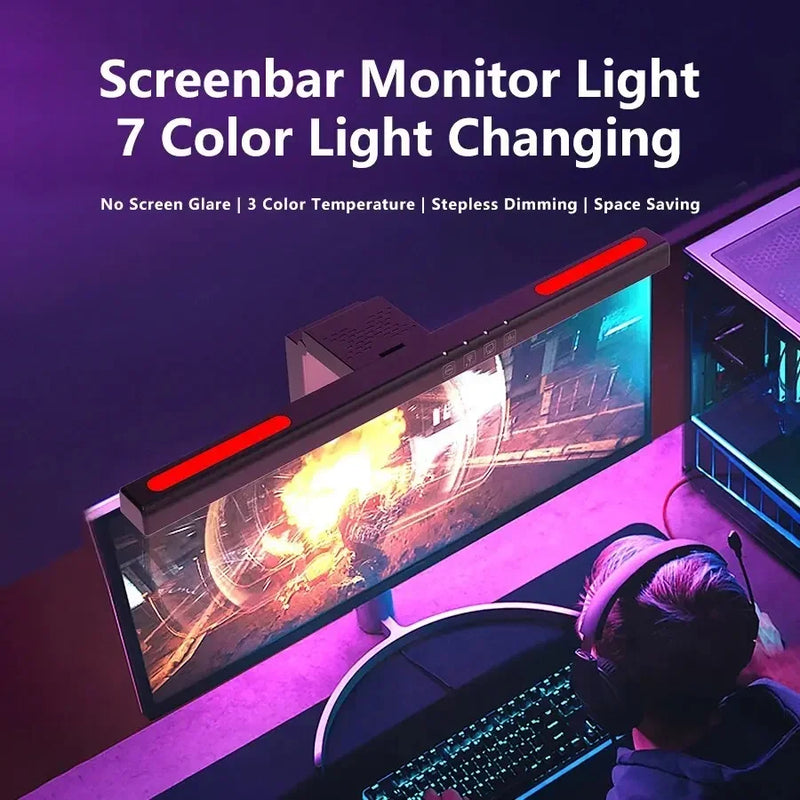 Barra de Luz LED para Monitor, Tela Curvada, Tela Reta, Lâmpada Suspensa, Fundo RGB, Luzes Atmosféricas