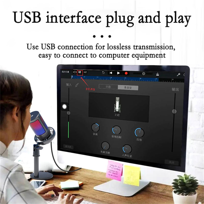 Microfone Para Jogos USB GAM-ME6S RGB Computador Gravação de Música Transmissão ao Vivo