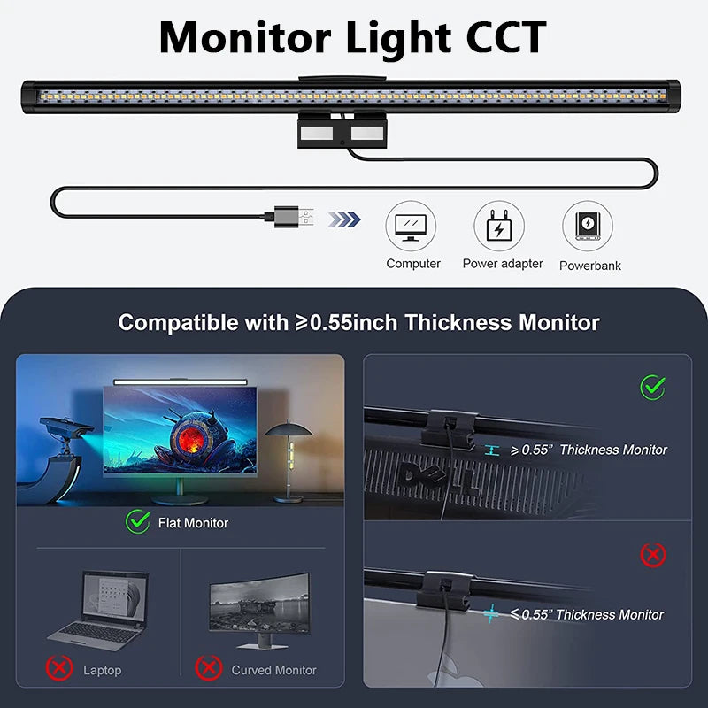 LED Para Monitor Barra de Luz LED Tela do Computador Luzes Penduradas RGB Lâmpada Mesa Para Trabalho e Estudos Iluminação 44cm